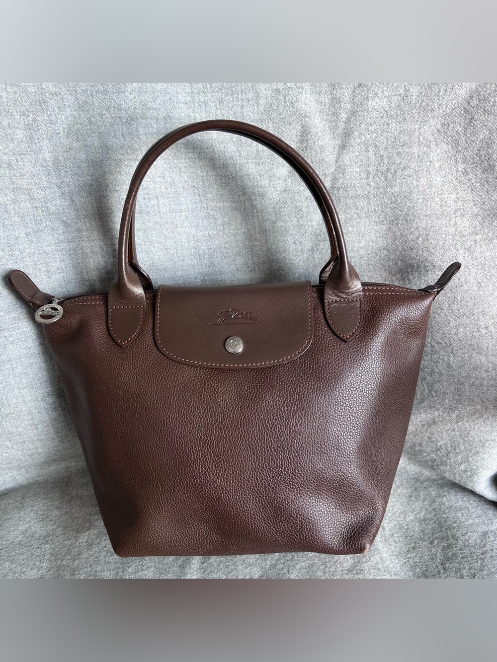 Longchamp Le Pliage Cuir Leather Top Handle Bag - Dark Brown